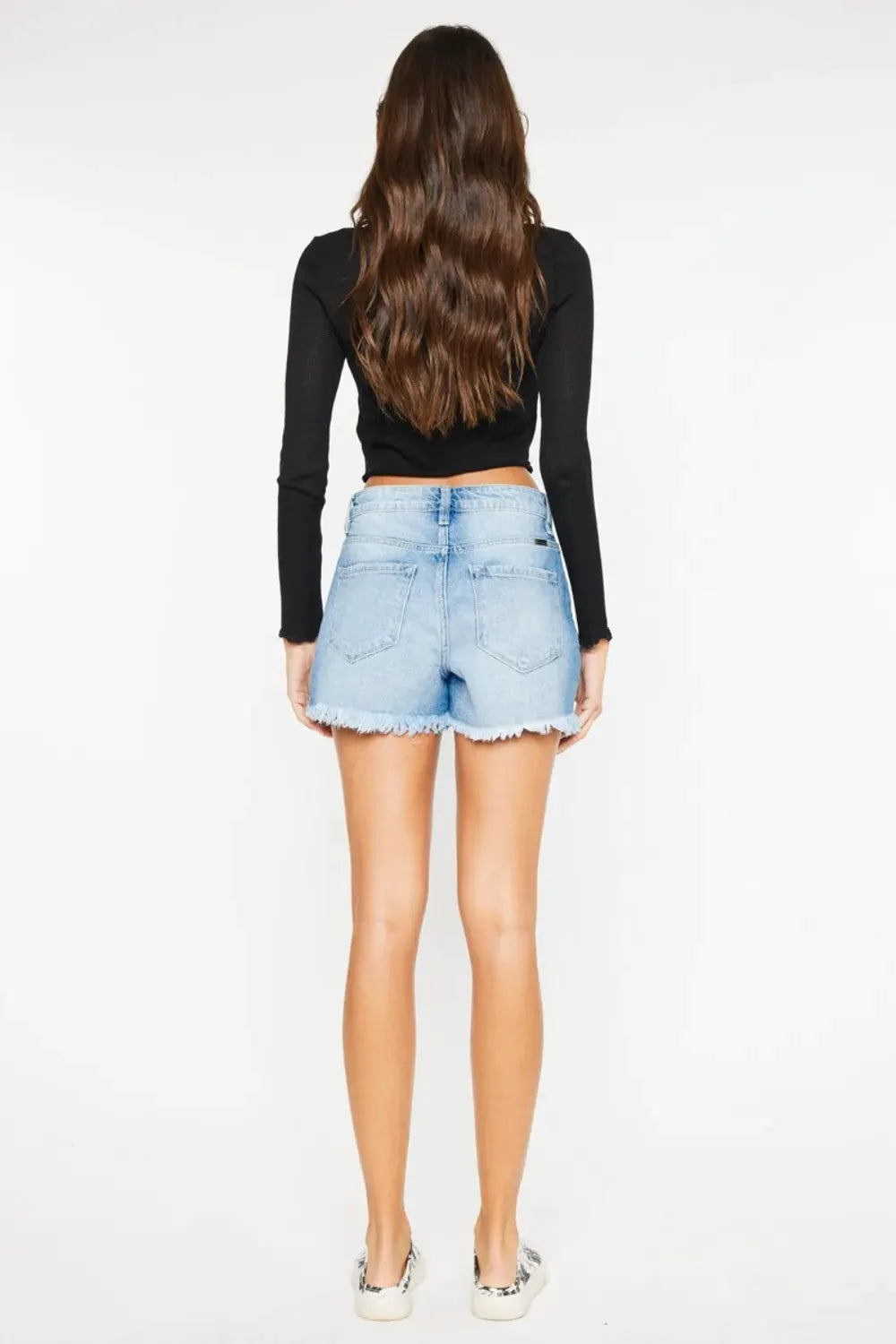 Kancan High Waist Frayed Denim Shorts by Kancan