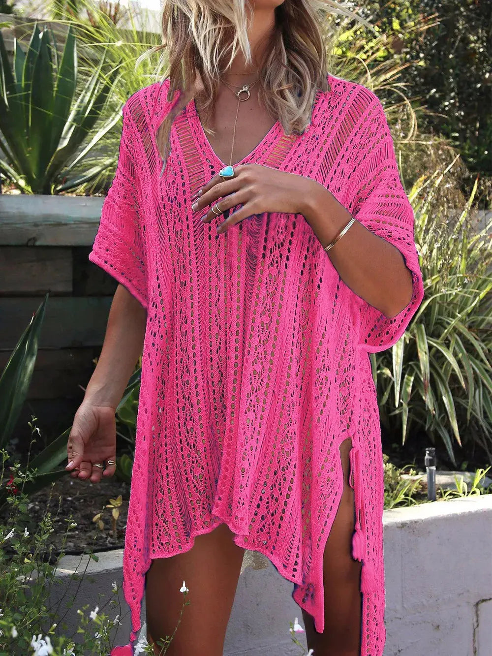 Angel Wings Cutout V-Neck Cover-Up with Tassel by Partner Labels