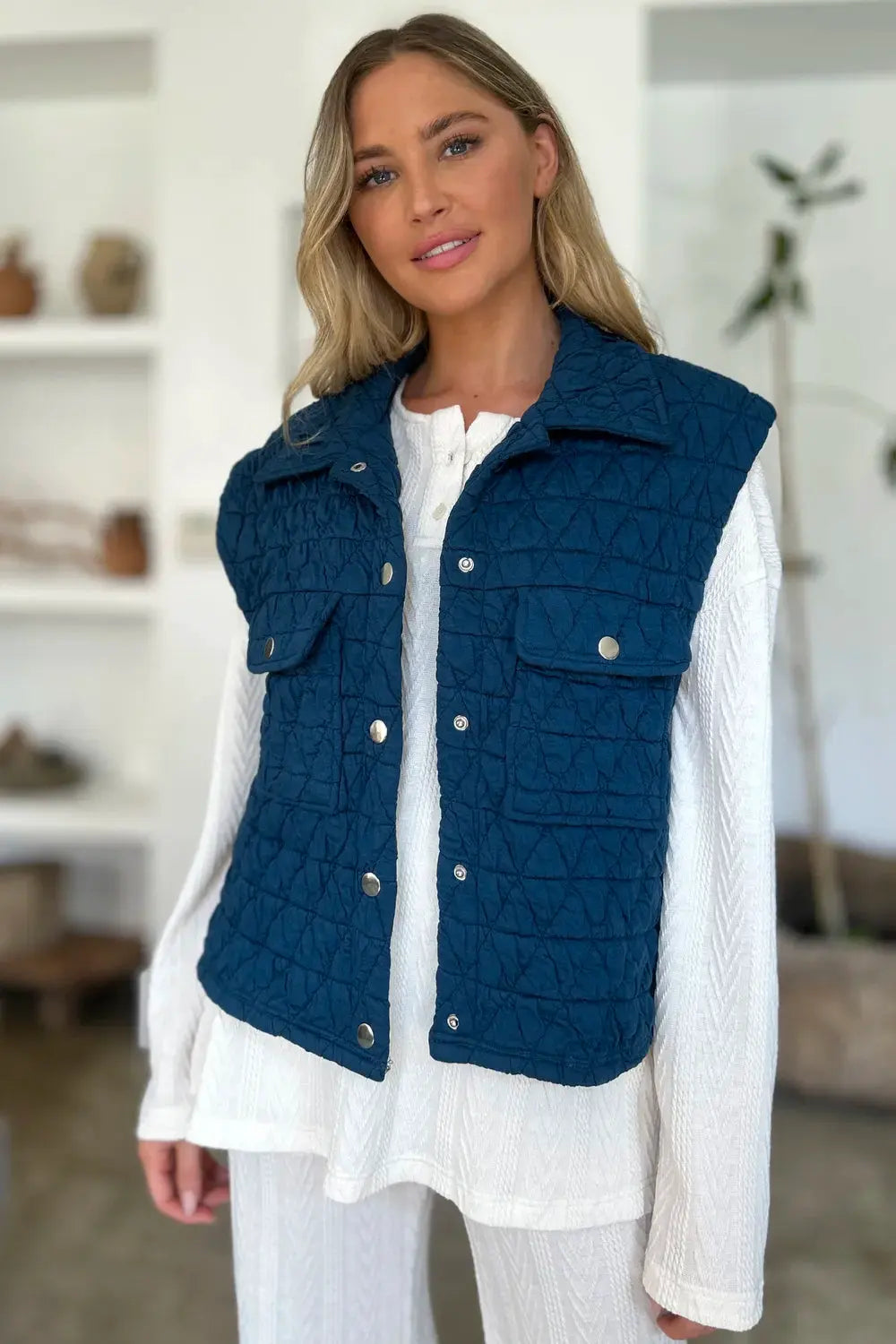 Double Take Full Size Pocketed Texture Snap Down Vest Coat by Double Take