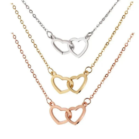 Double Heart Name Necklace - couples necklace by Maiden-Art