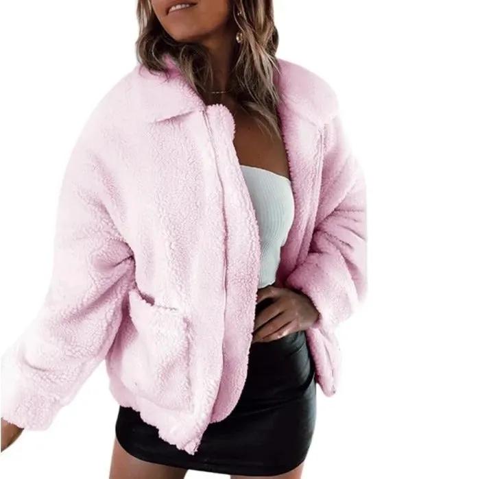 Faux lambswool oversized jacket coat Winter black warm hairly jacket Women autumn outerwear by Maiden-Art
