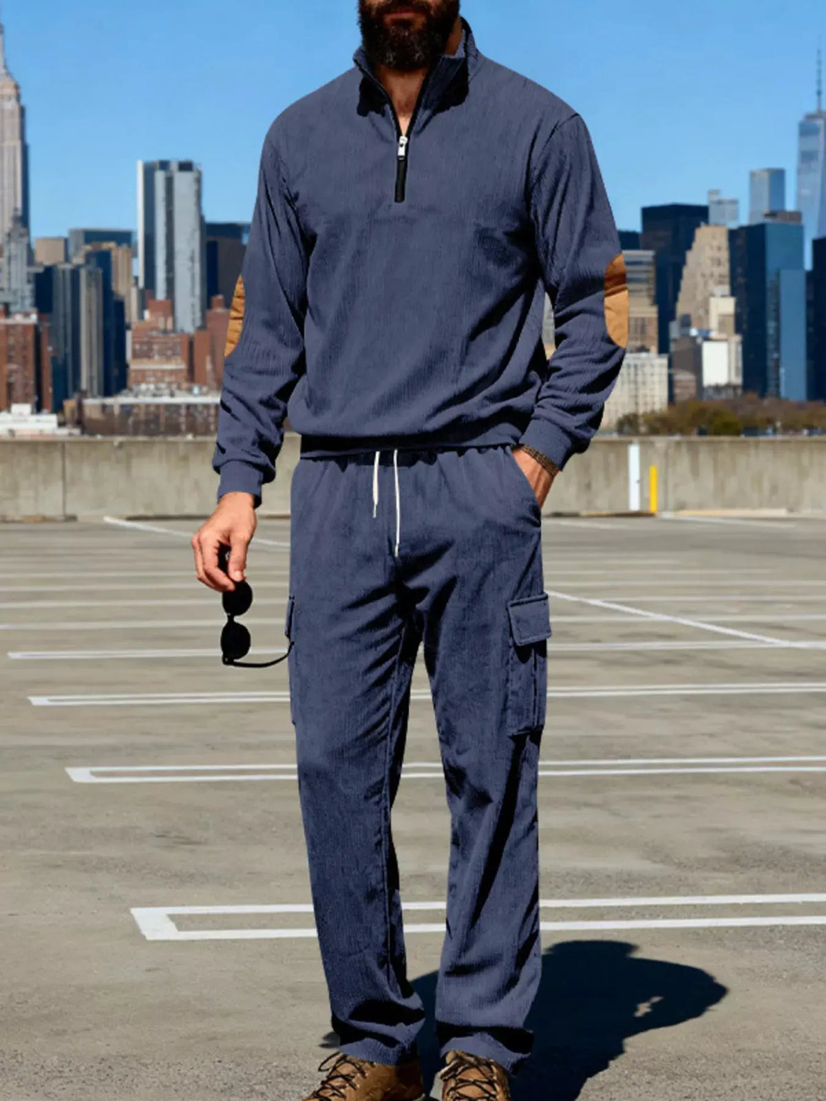 Men's Full Size Casual Long Sleeve Top & Pants Set Plus Size by Partner Label