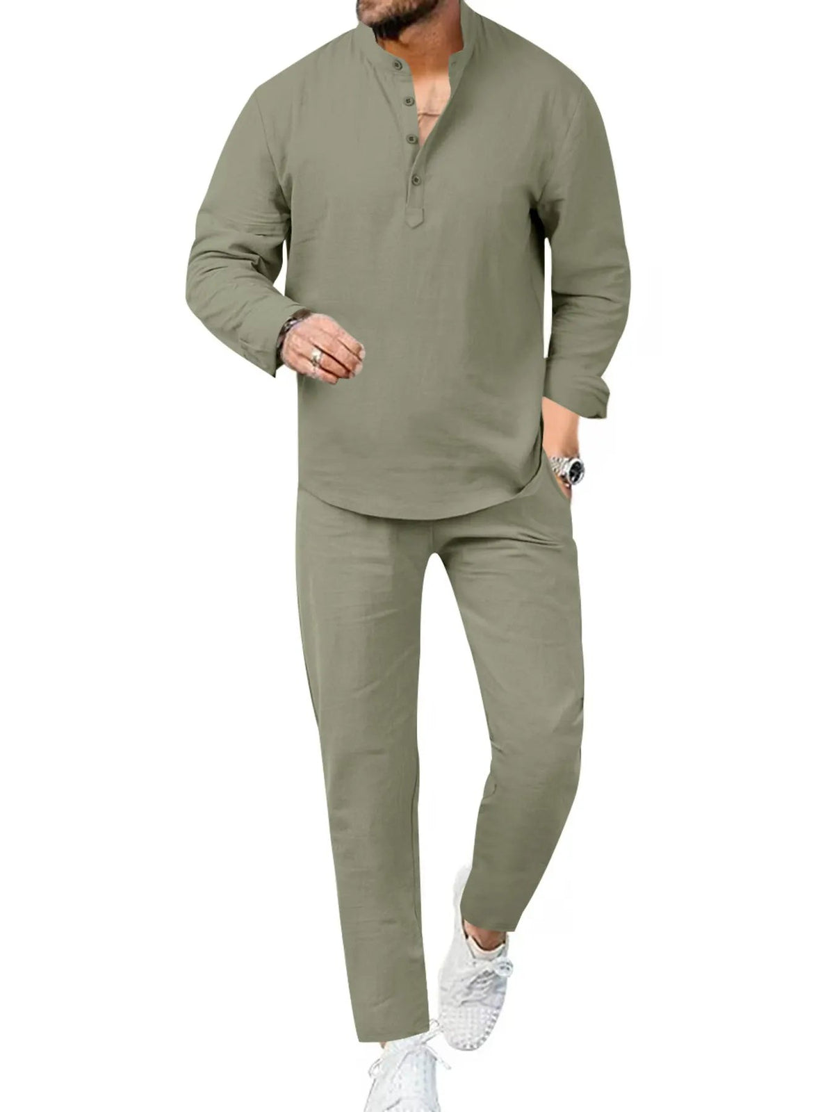 Men's Full Size Casual Long Sleeve Shirt and Pants Set Plus Size by Trendsi