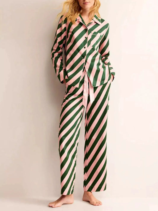 Striped Long Sleeve Shirt and Pants Lounge Set by Partner Label