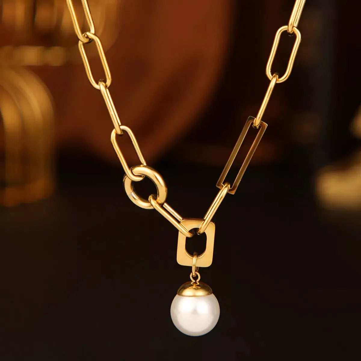 18K Gold-Plated Chain Pearl Necklace by Partner Labels