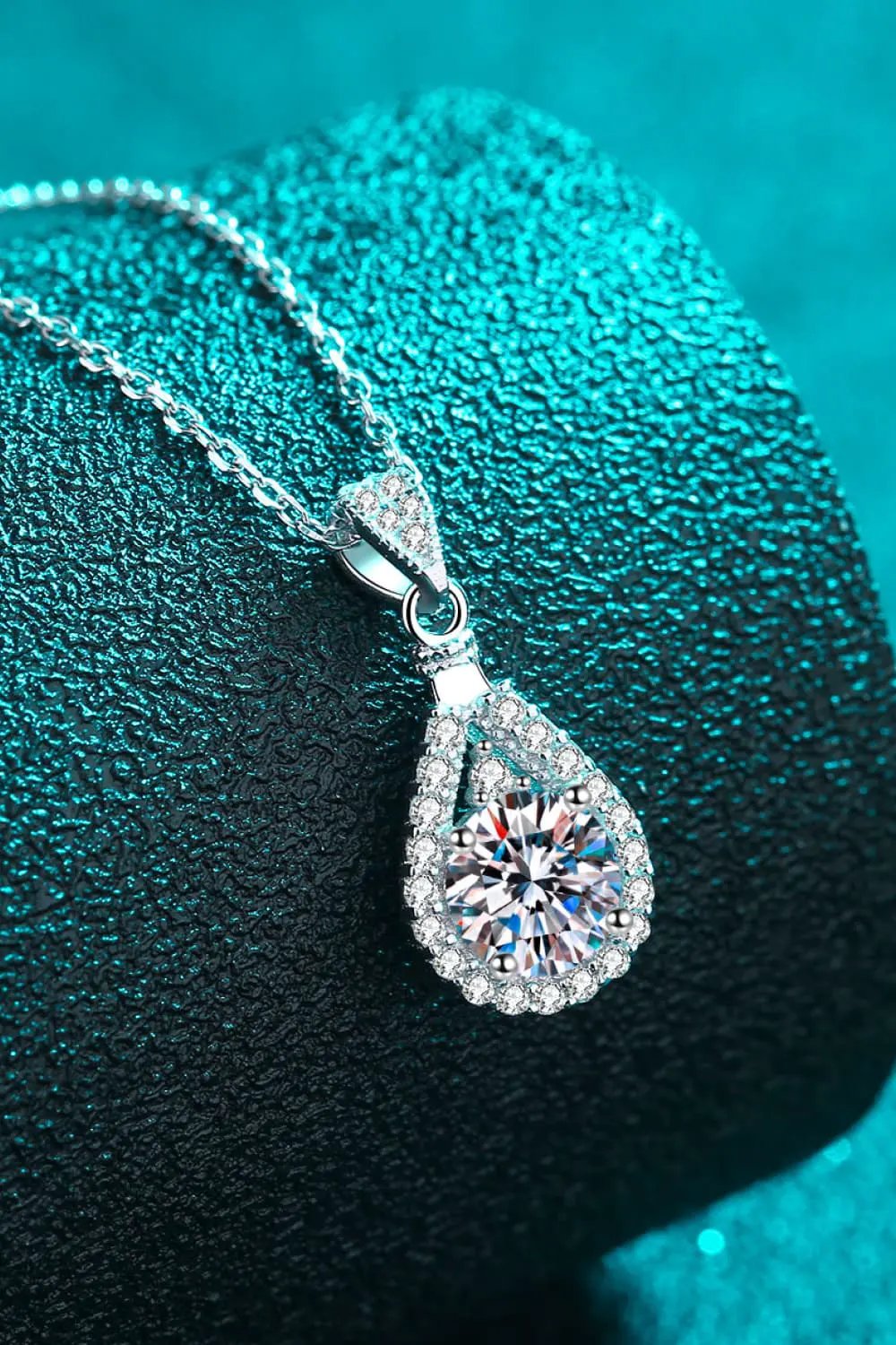 2 Carat Moissanite Teardrop Pendant 925 Sterling Silver Necklace by Partner Labels