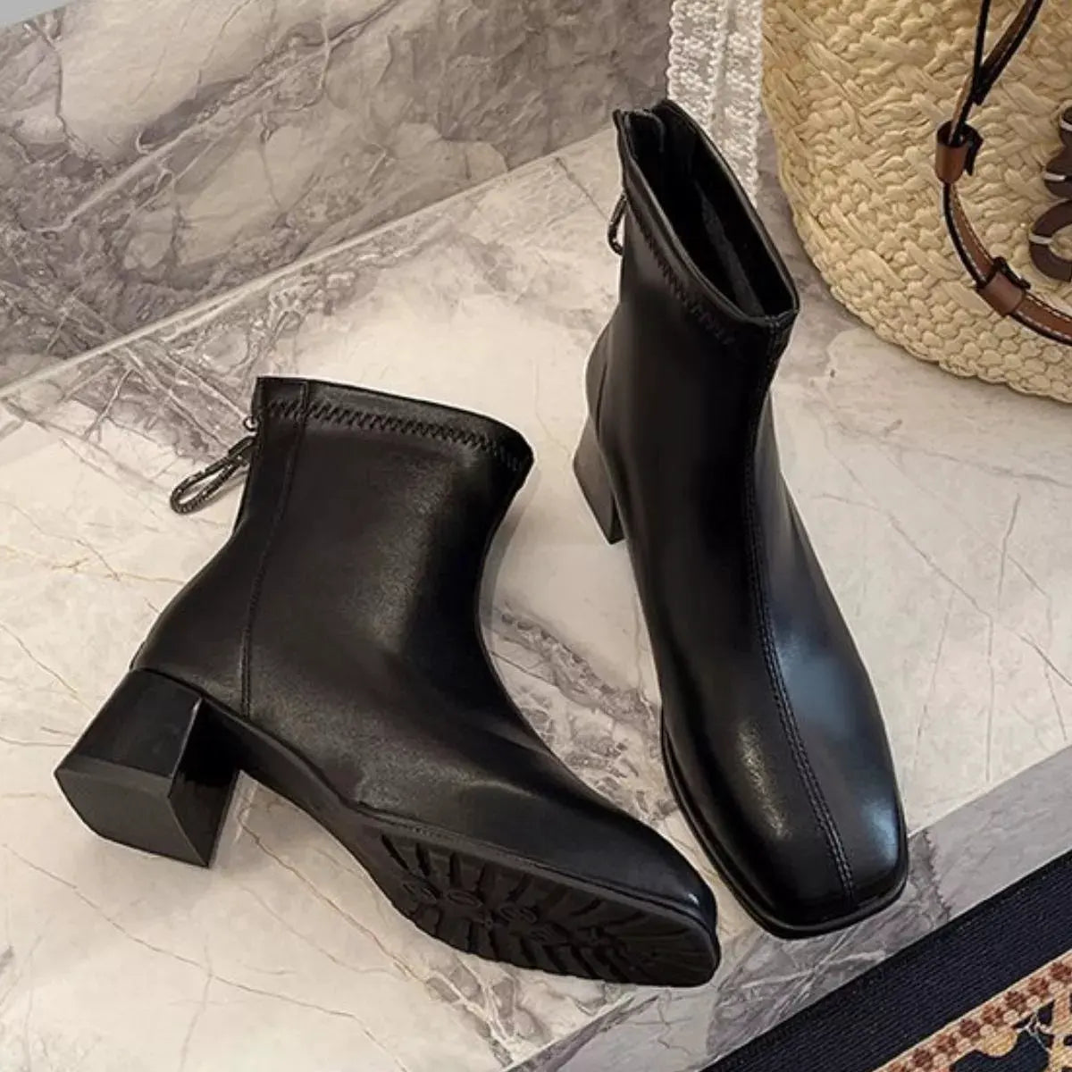 Square Toe Block Heels Boots by Partner Label