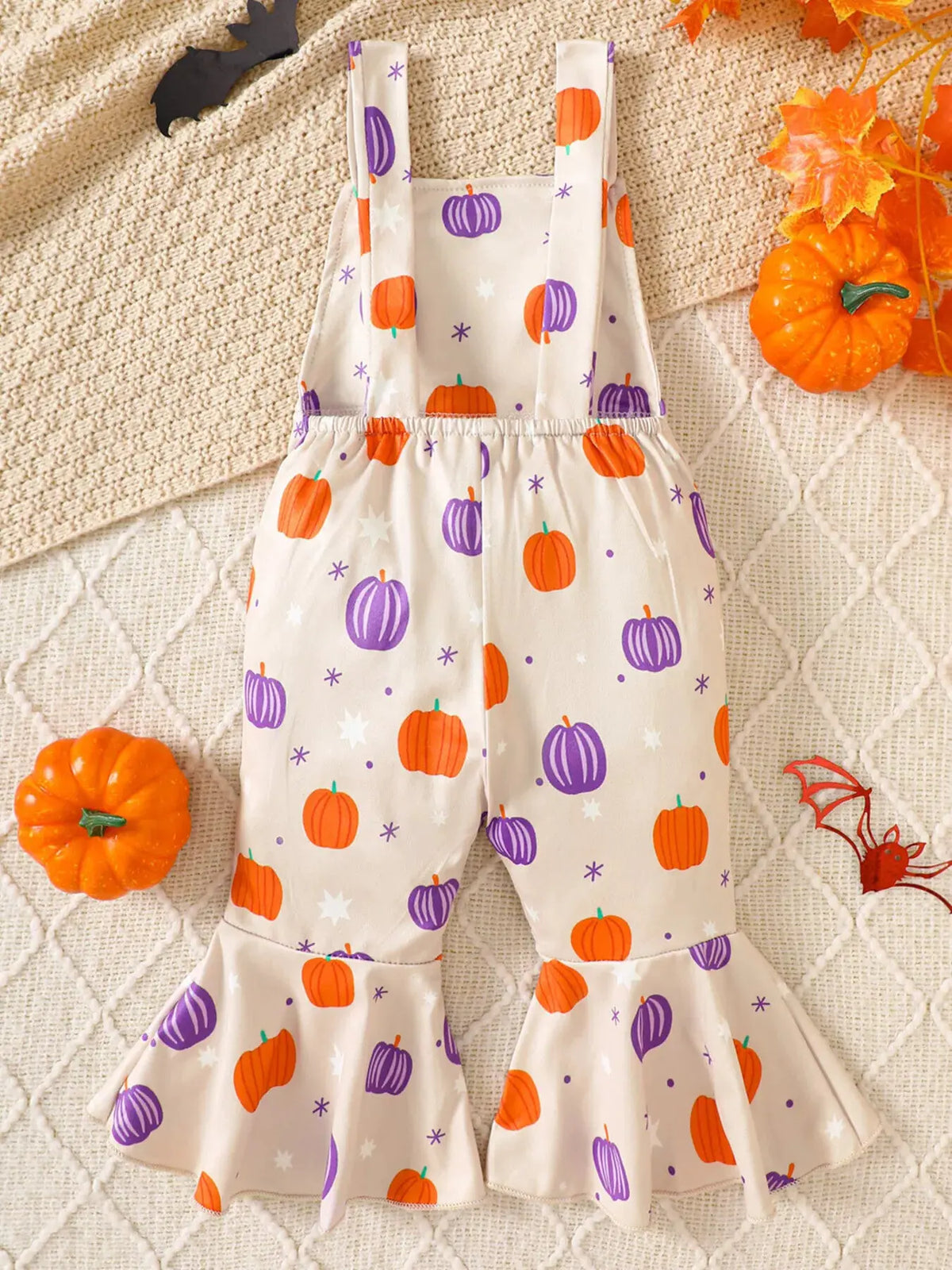 Children's Halloween Pumpkin Print Bell-Bottom Jumpsuit by Trendsi