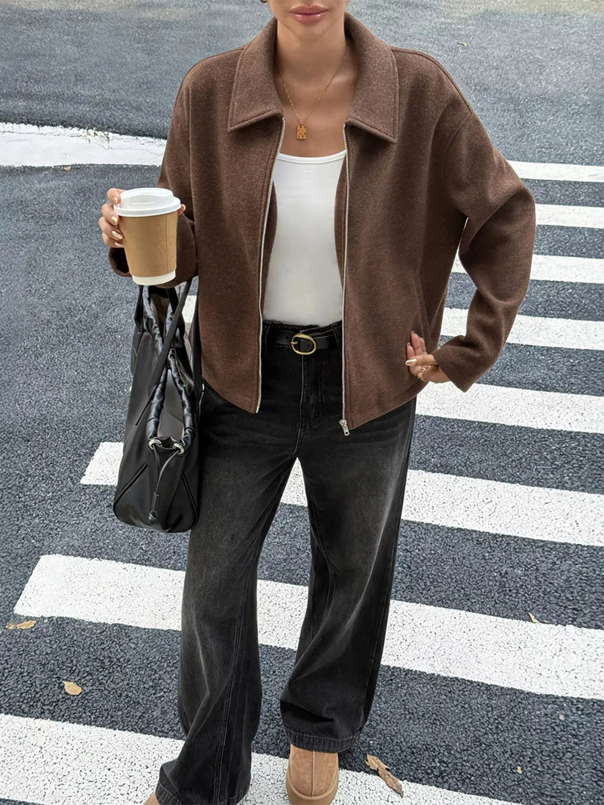 Zip-Up Dropped Shoulder Jacket by Partner Label