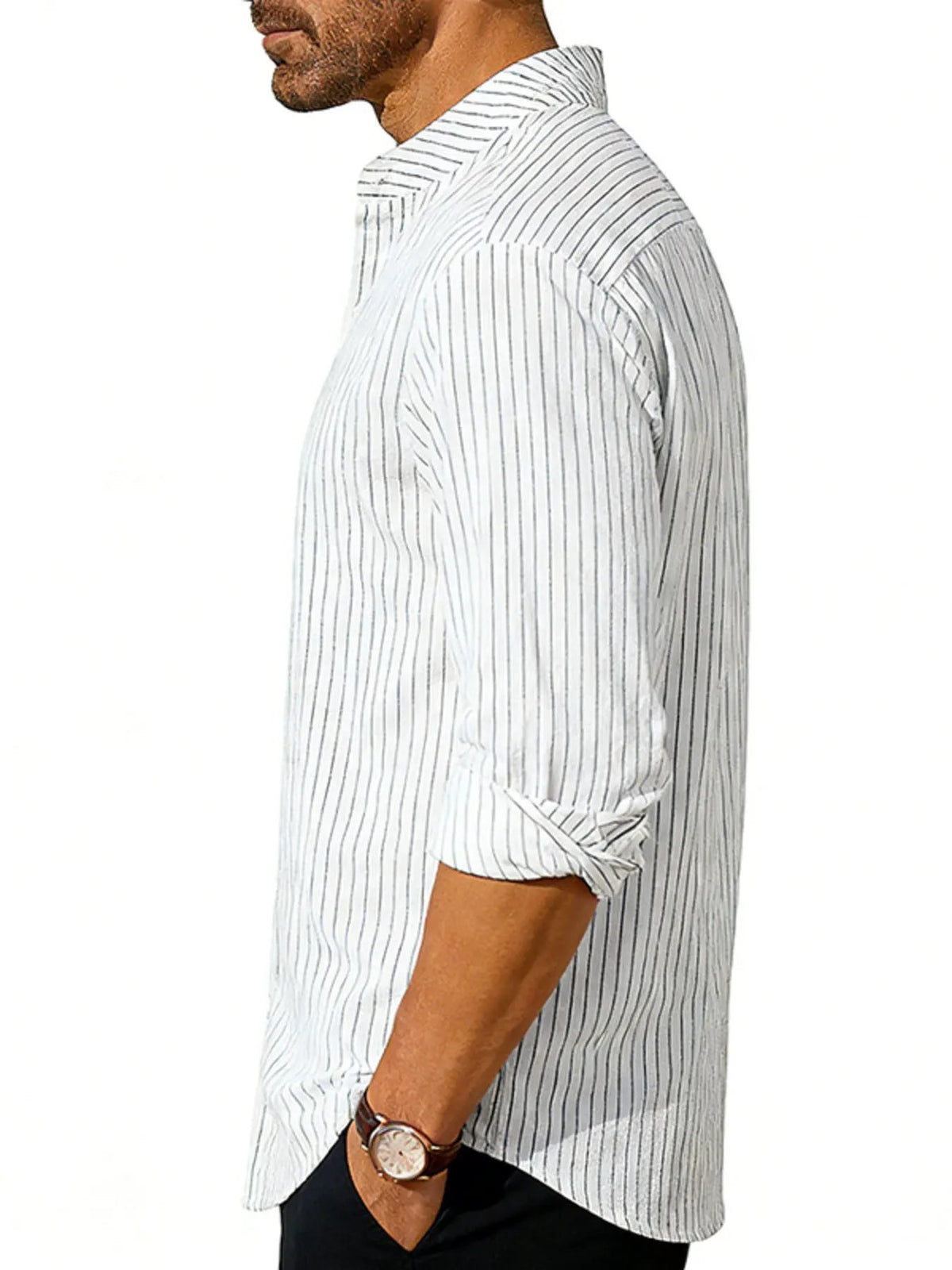 Men's Full Size Striped Long Sleeve Shirt Plus Size by Trendsi