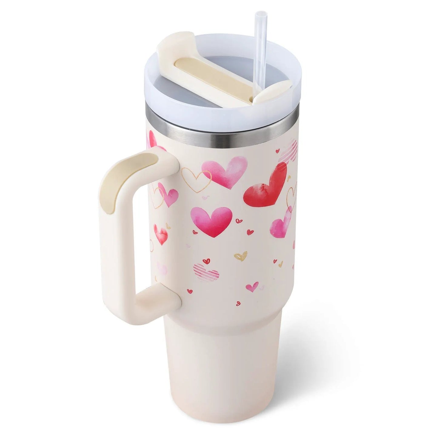 40 Oz Tumbler With Handle Straw Insulated, Stainless Steel Spill Proof Vacuum Coffee Cup Tumbler With Lid Tapered Mug Gifts For Valentine Lover Suitable For Car Gym Office Travel by Maiden-Art