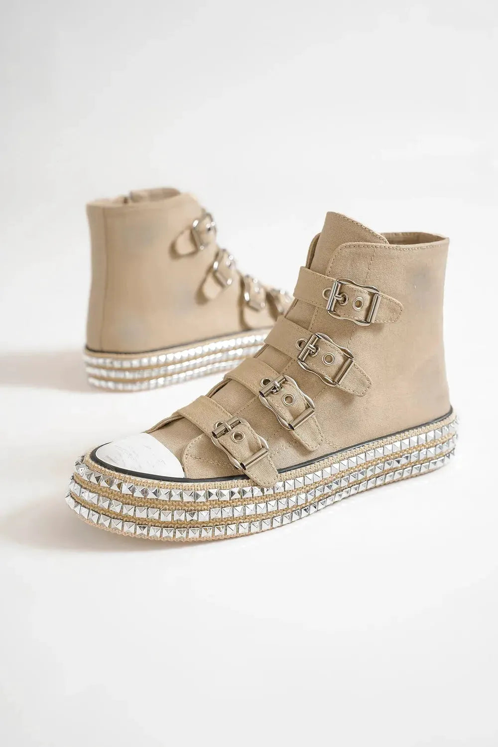 Beast Fashion Multi-Buckle Straps Studded Platform Sneakers by Beast Fashion