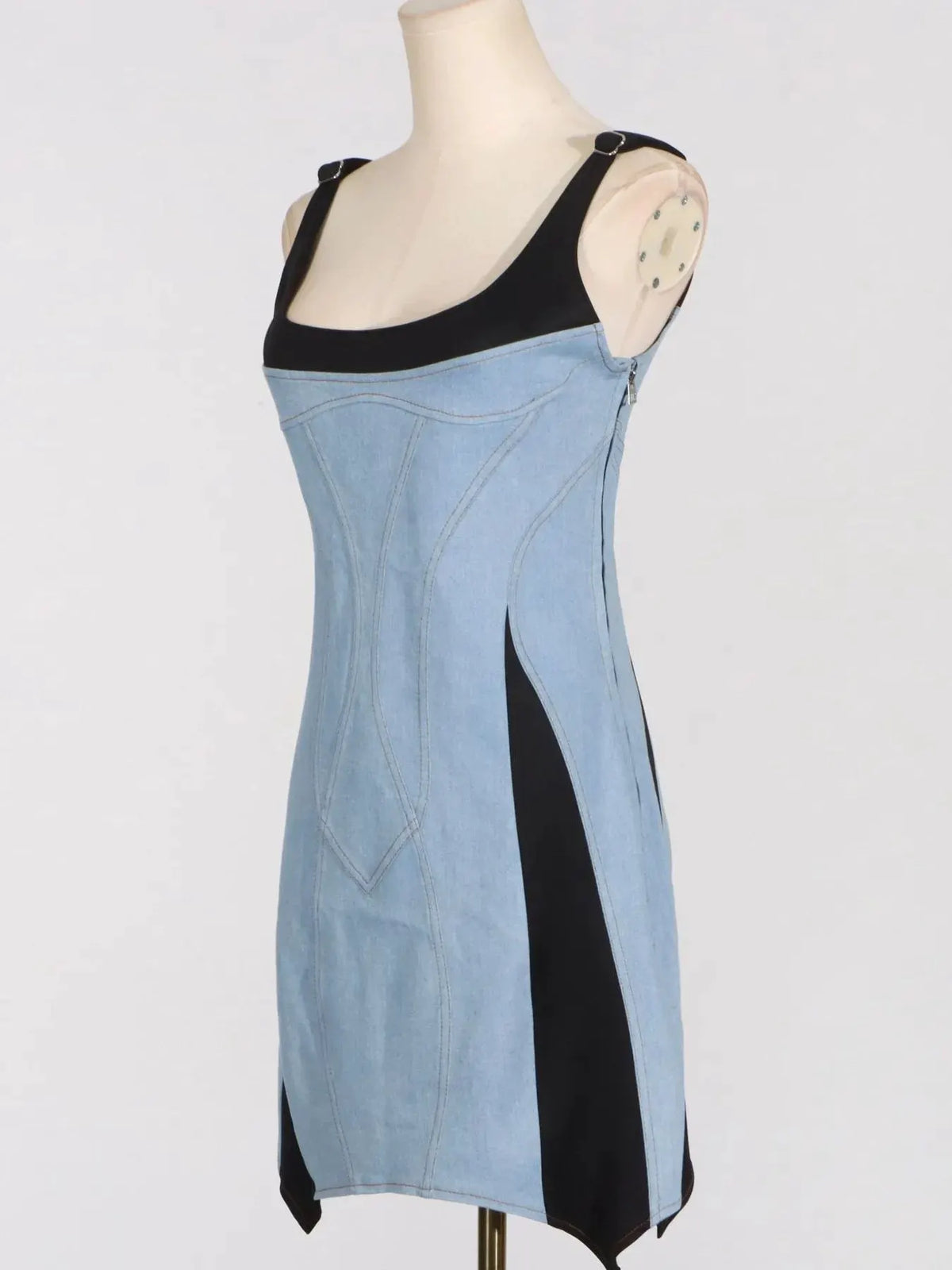 Contrast Adjustable Strap Denim Dress by Partner Label