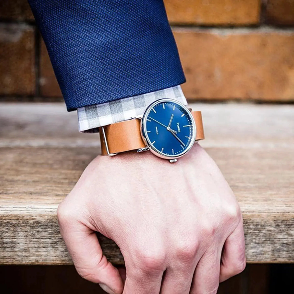 Timex Men's Brass Watch, Blue Dial, Tan Leather | Tw2p97800 by TIMEX