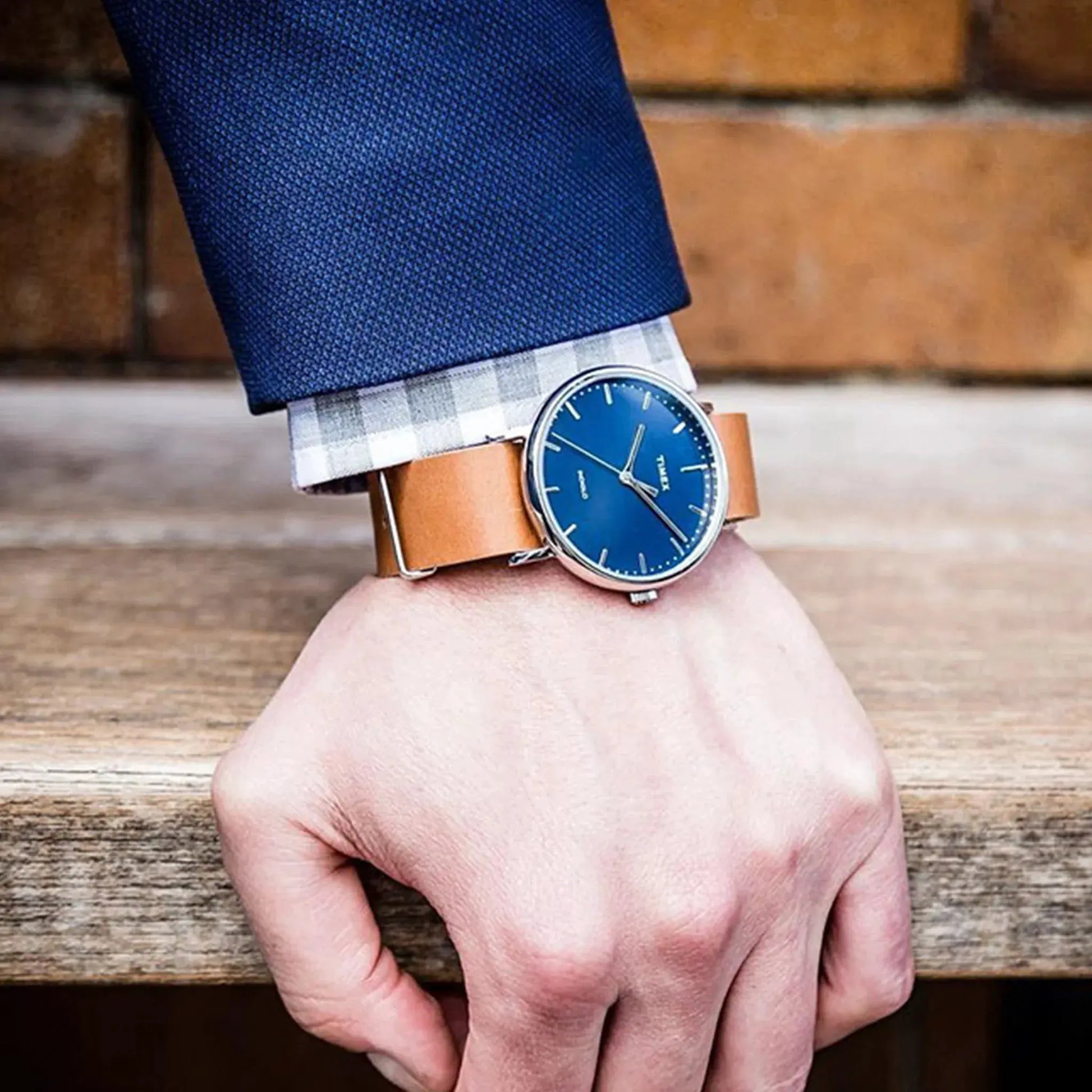 Timex Men's Brass Watch, Blue Dial, Tan Leather | Tw2p97800 by TIMEX