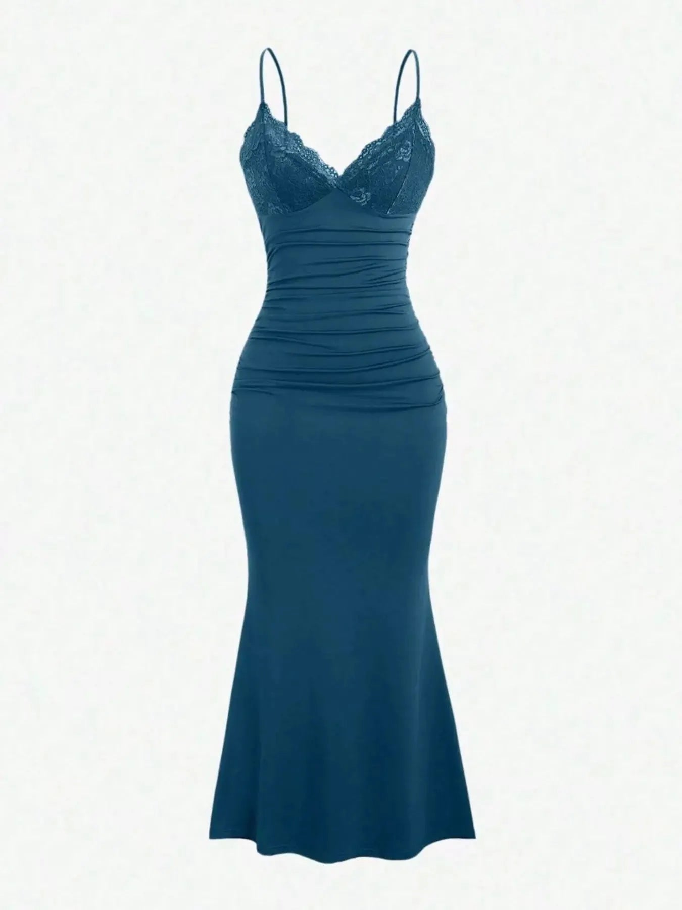 Lace Trim Ruched Mermaid Dress by Partner Label