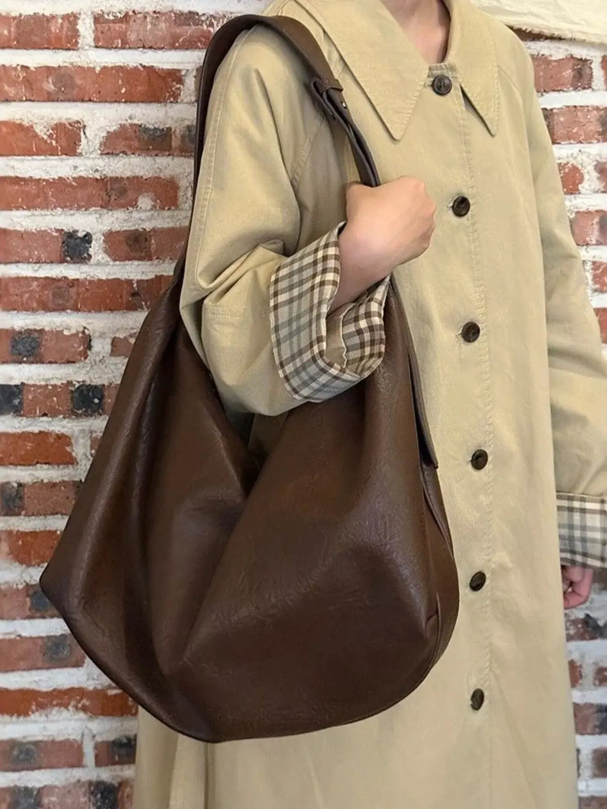 Large Capacity Faux Leather Tote Bag by Partner Label