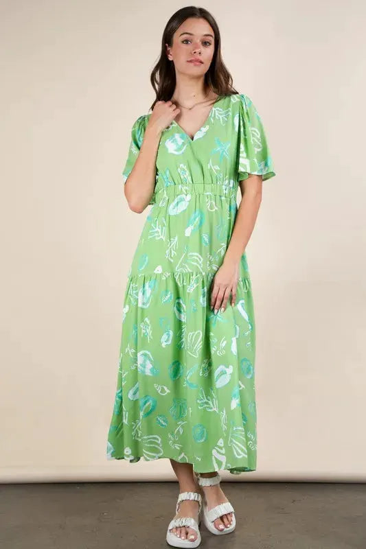 VERY J Printed V-Neck Resort Midi Dress by Very J