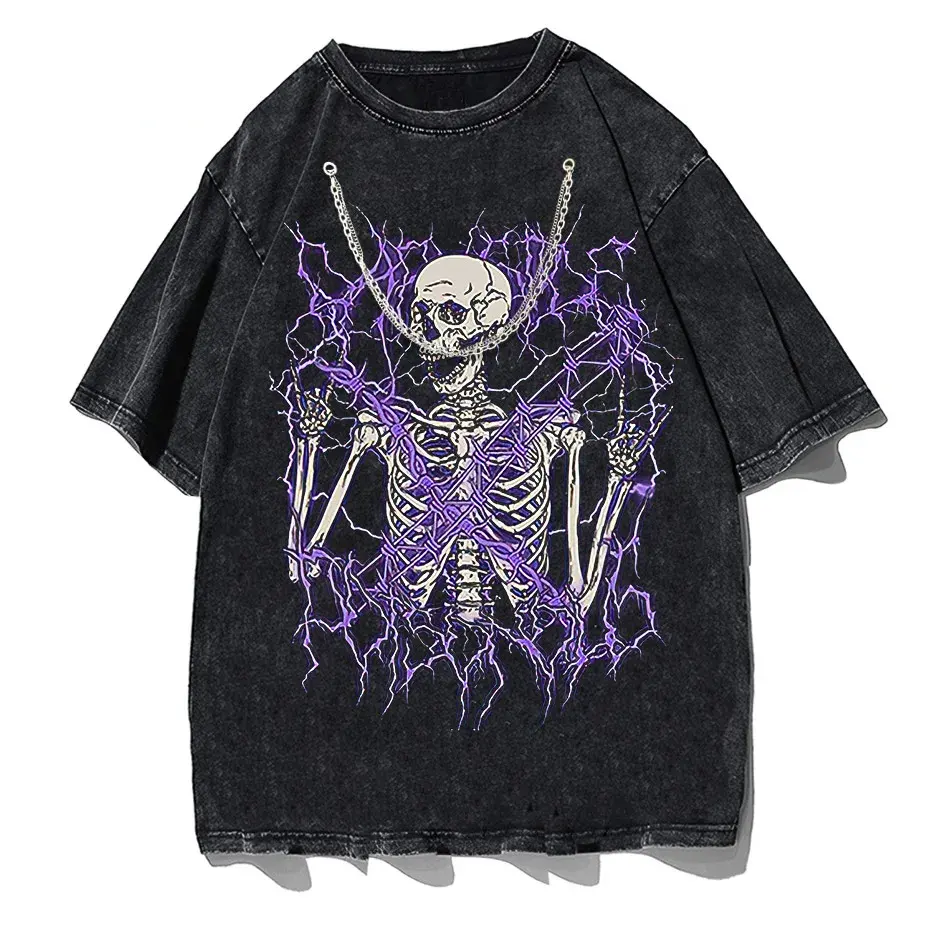Angel Skull Graphic T-Shirt Plus Size Goth Streetwear Cotton Short Sleeve Unisex by Vimost Shop