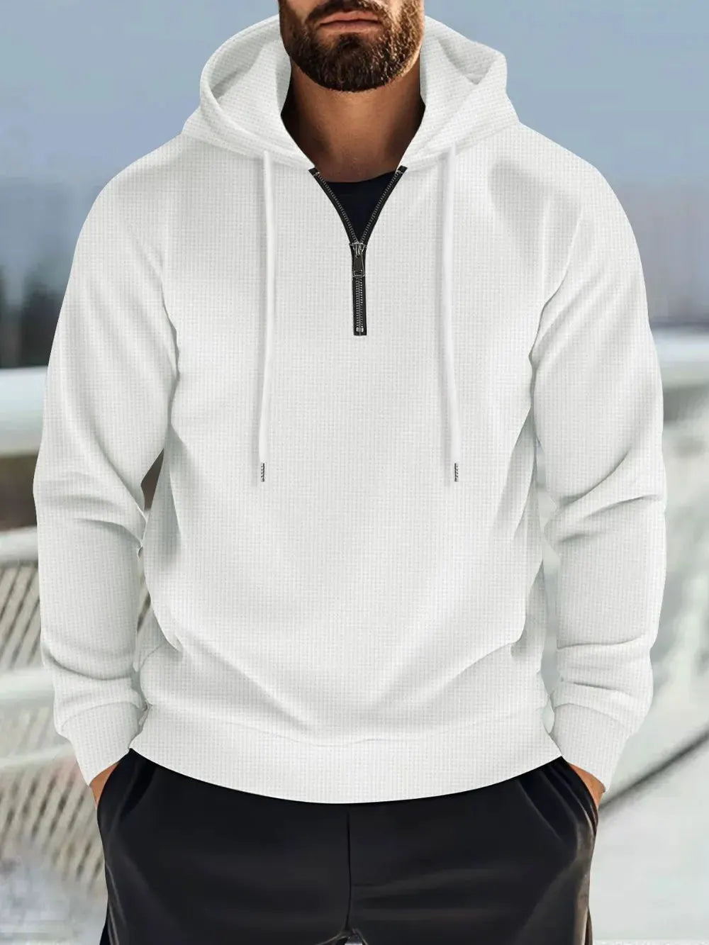 Men's Full Size Quarter Zip Long Sleeve Drawstring Hoodie Plus Size by Partner Label