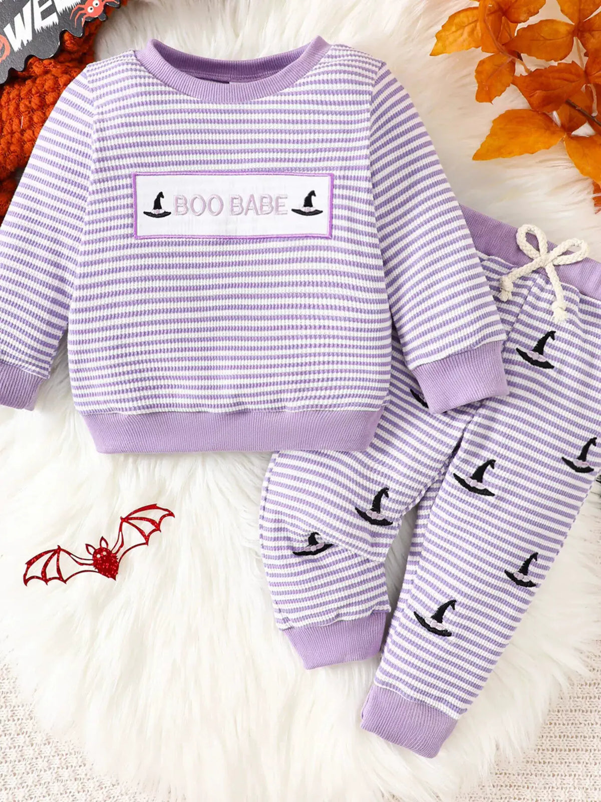 Children's Halloween Pumpkin Striped Long Sleeve Pajama Set by Trendsi