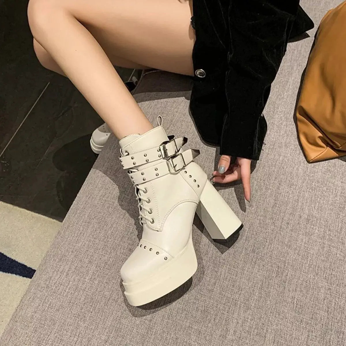 Round Toe Block Heels Boots by Partner Label