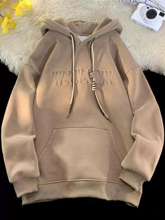Men's Plus Size Letter Drawstring Long Sleeve Hoodie by Trendsi