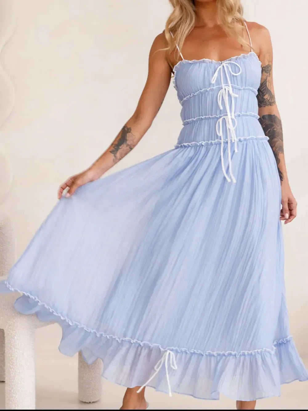 Devine Frill Ruffled Hem Midi Cami Dress by Devine