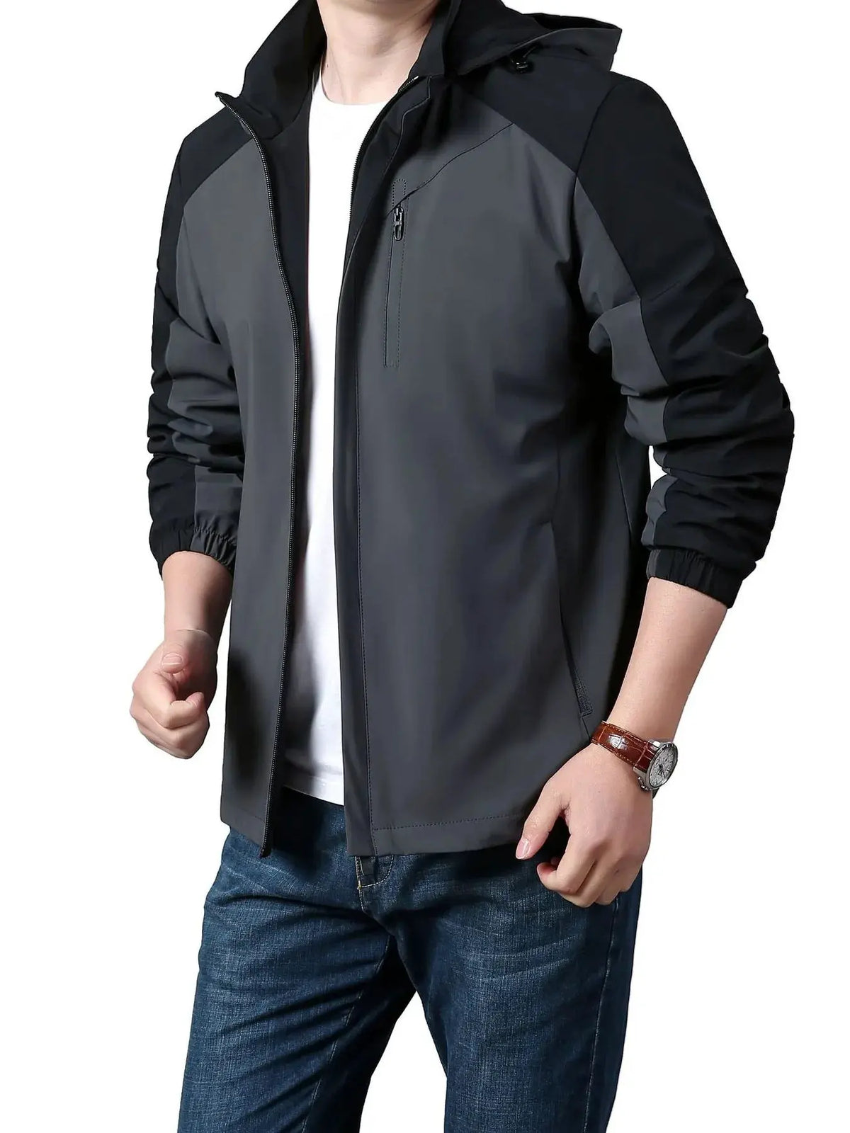 Men's Plus Size Hooded Colorblock Lightweight Jacket by Trendsi