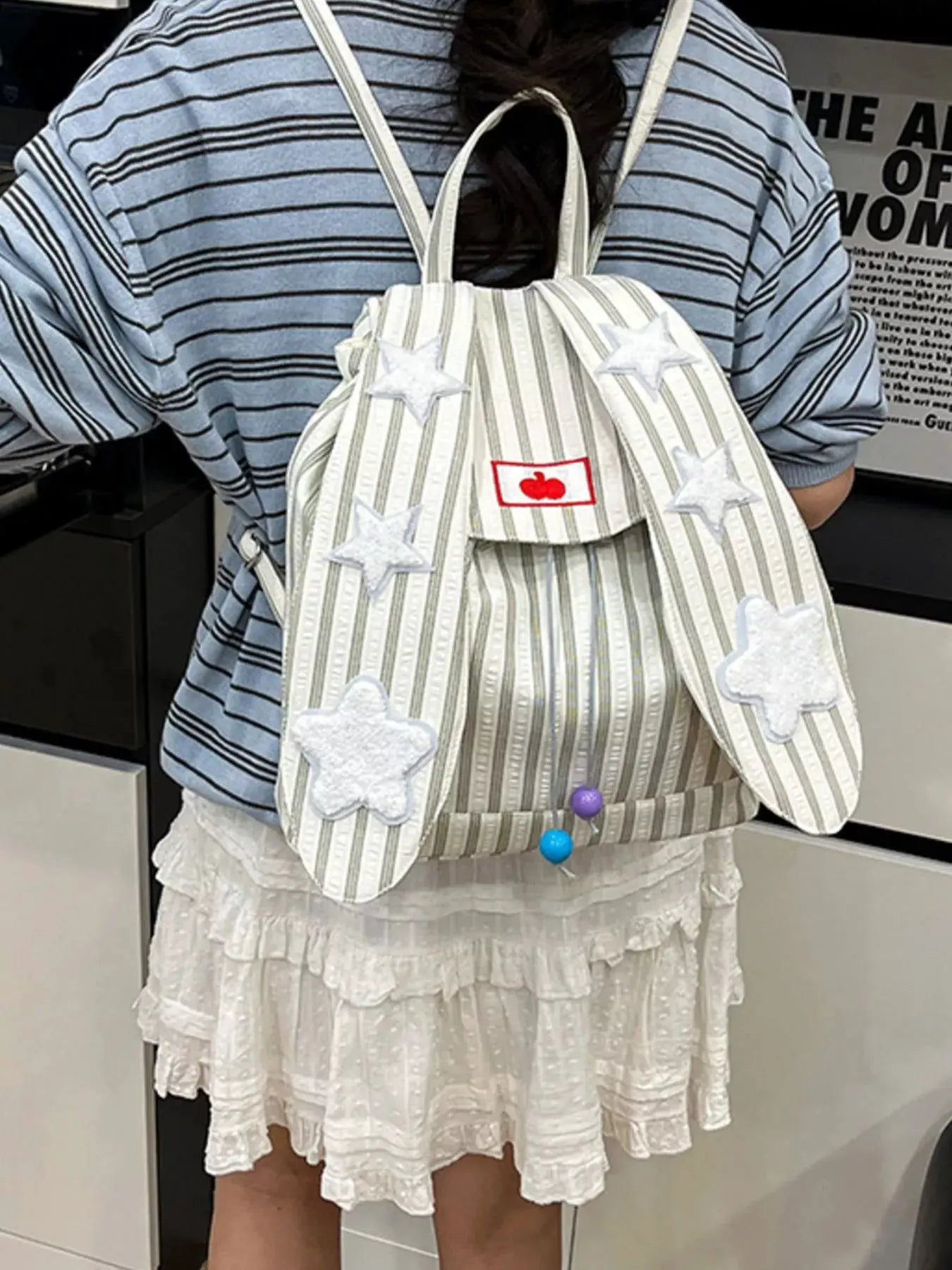 Striped Star Bunny Ear Backpack Bag by Partner Label