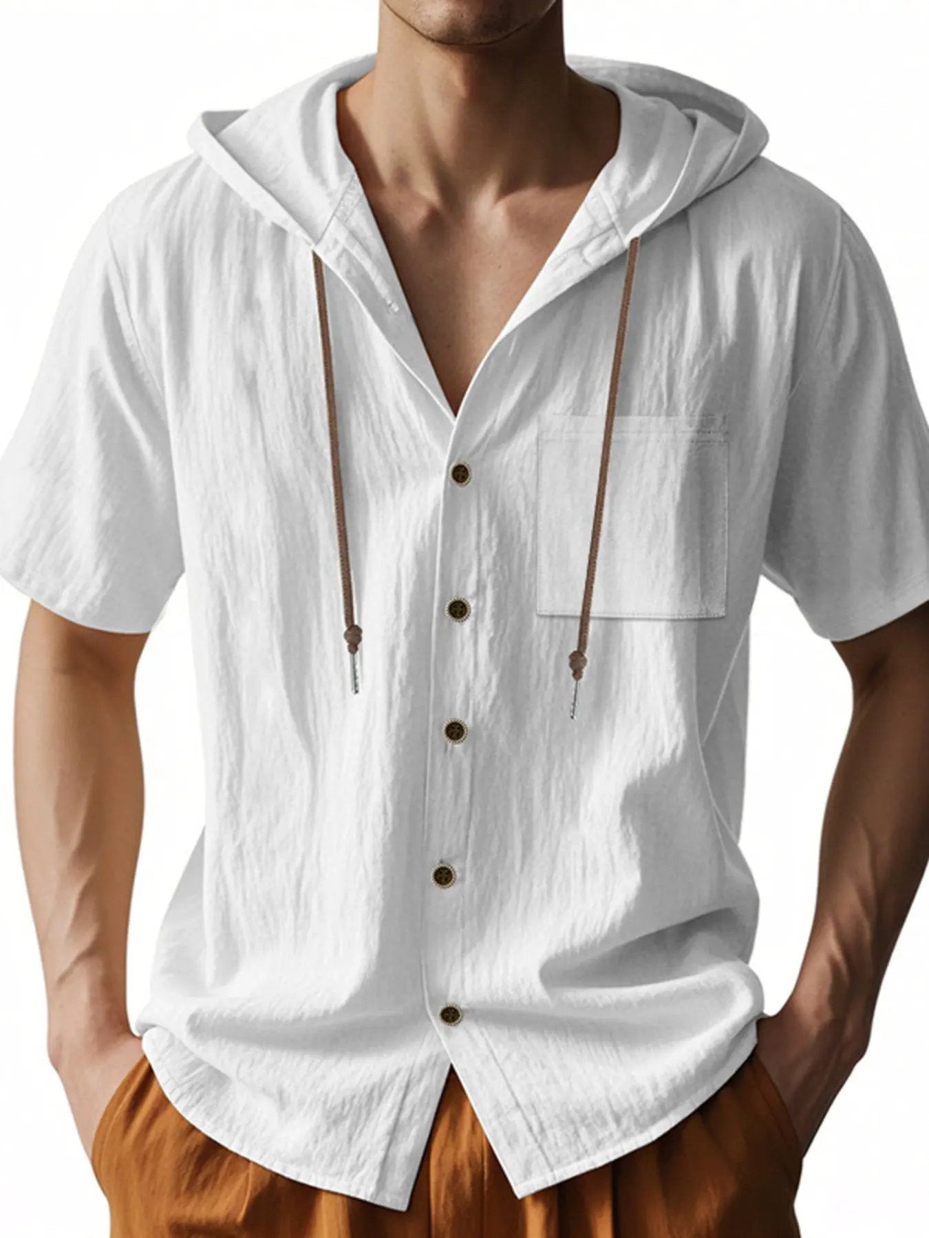 Men's Full Size Casual Hooded Short-Sleeve Shirt Plus Size by Trendsi