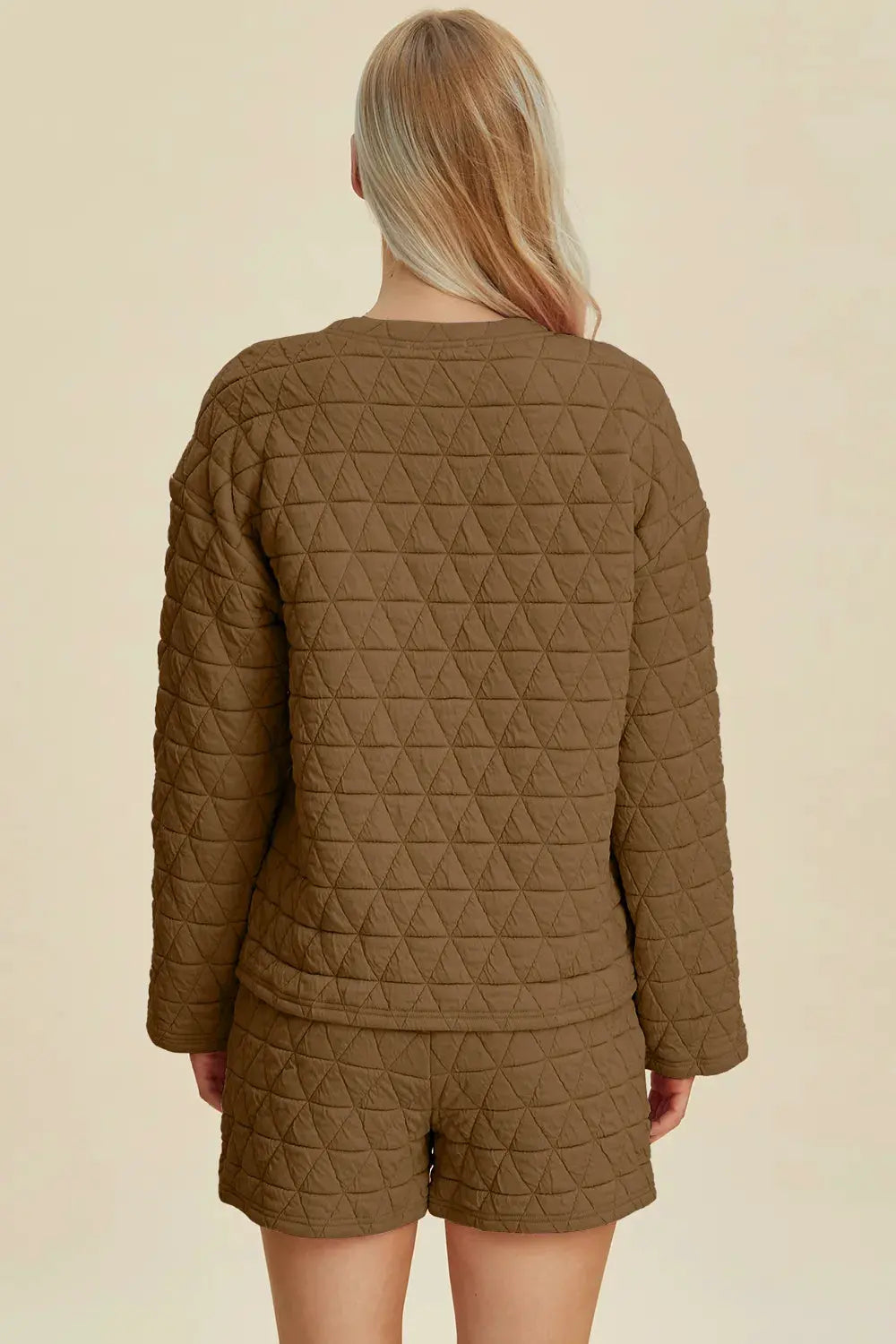 Double Take Full Size Texture Round Neck Long Sleeve Top and Shorts Set by Double Take
