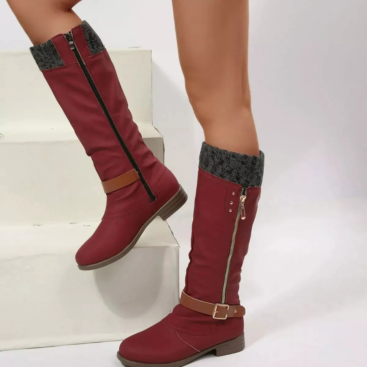 Round Toe Block Heels Boots by Partner Label