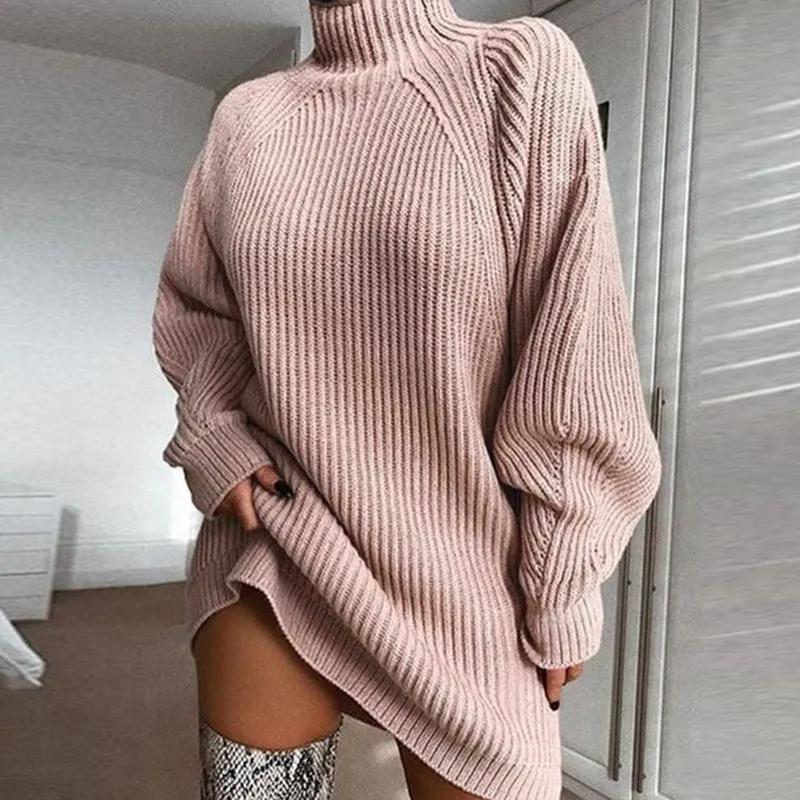 Solid Turtleneck Long Sweater Winter Warm Women Sweater Dress by Maiden-Art