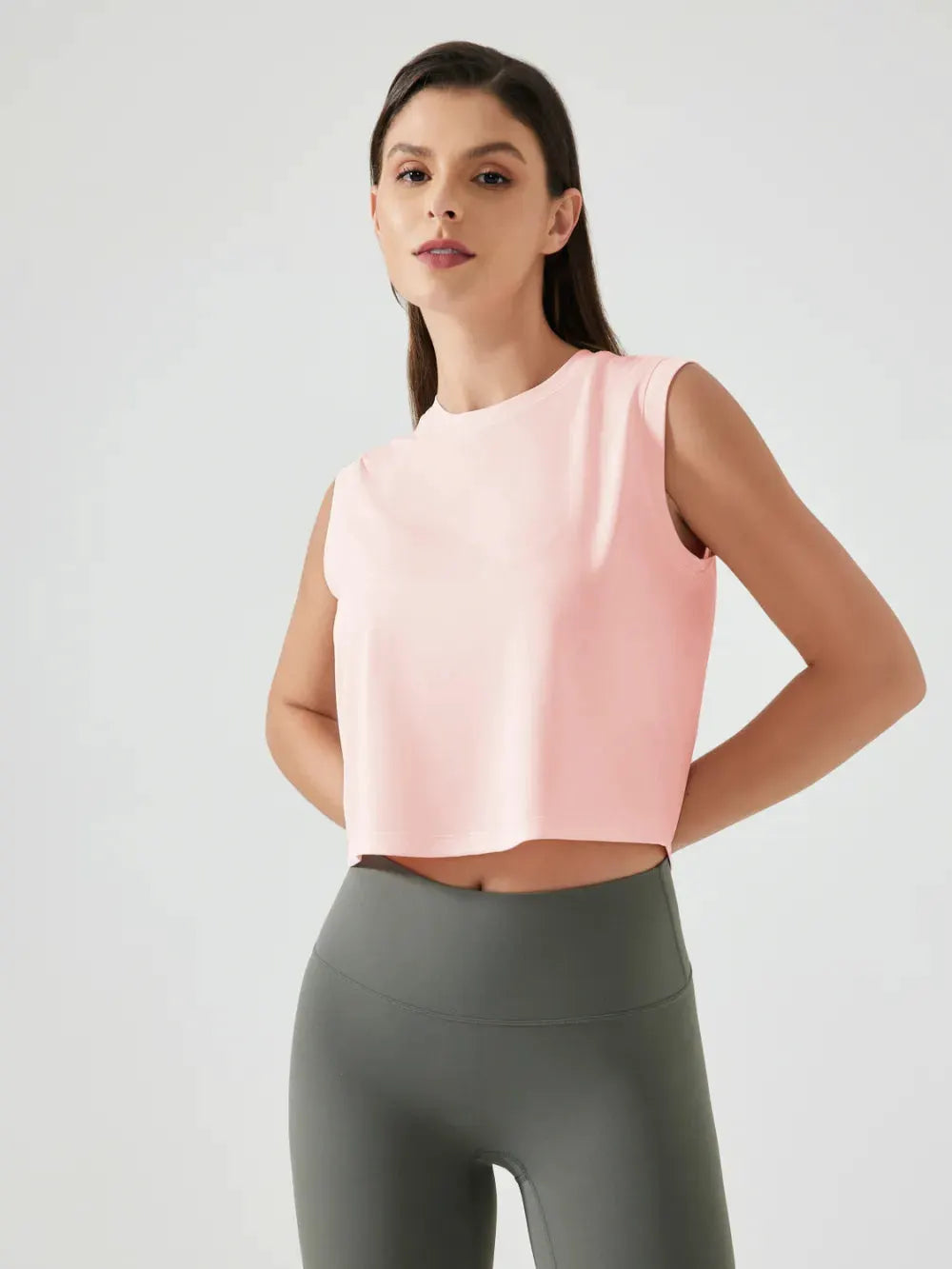 Millennia Round Neck Cropped Active Tank by Millennia