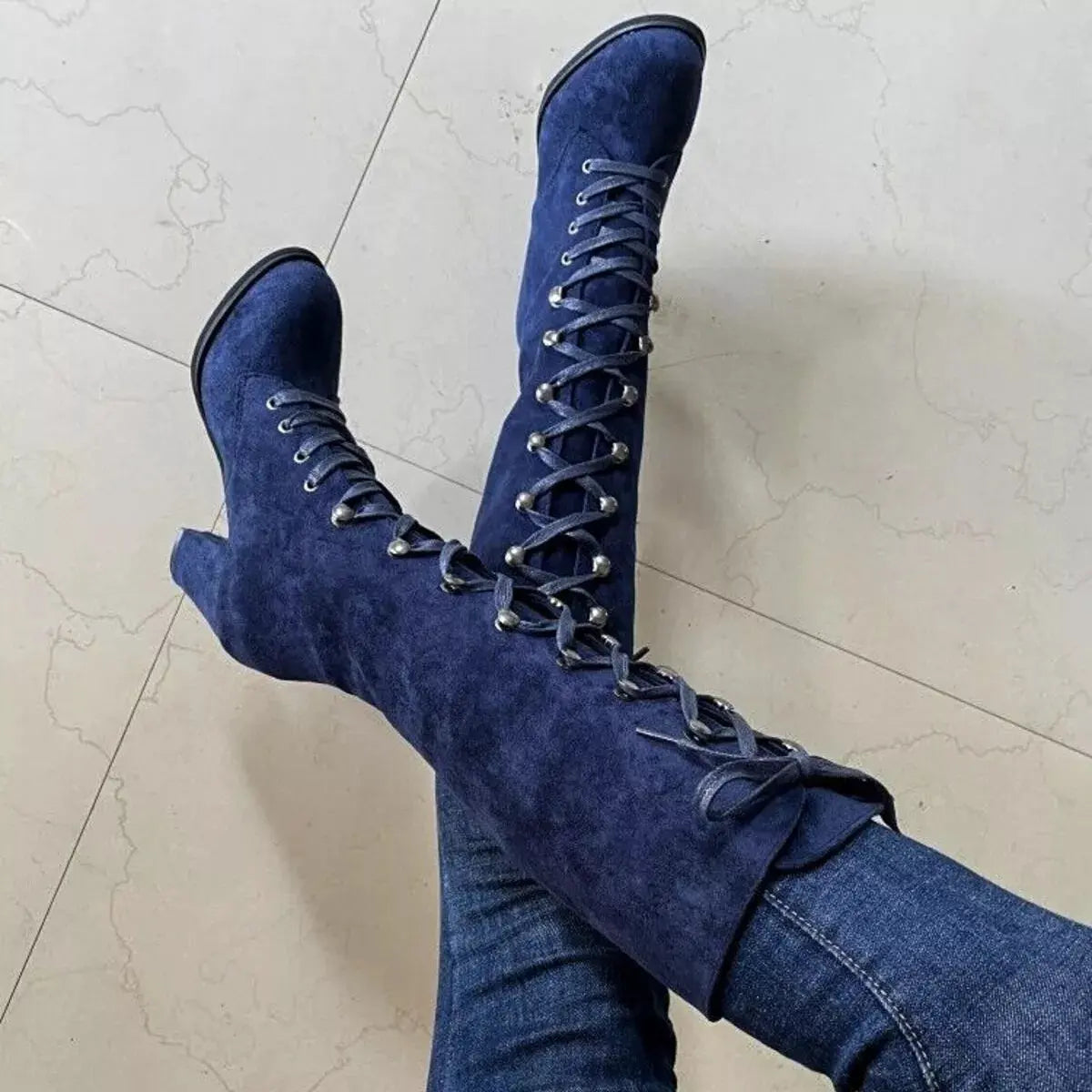 Lace Up Block Heels Boots by Partner Label
