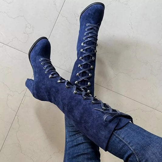 Lace Up Block Heels Boots by Partner Label