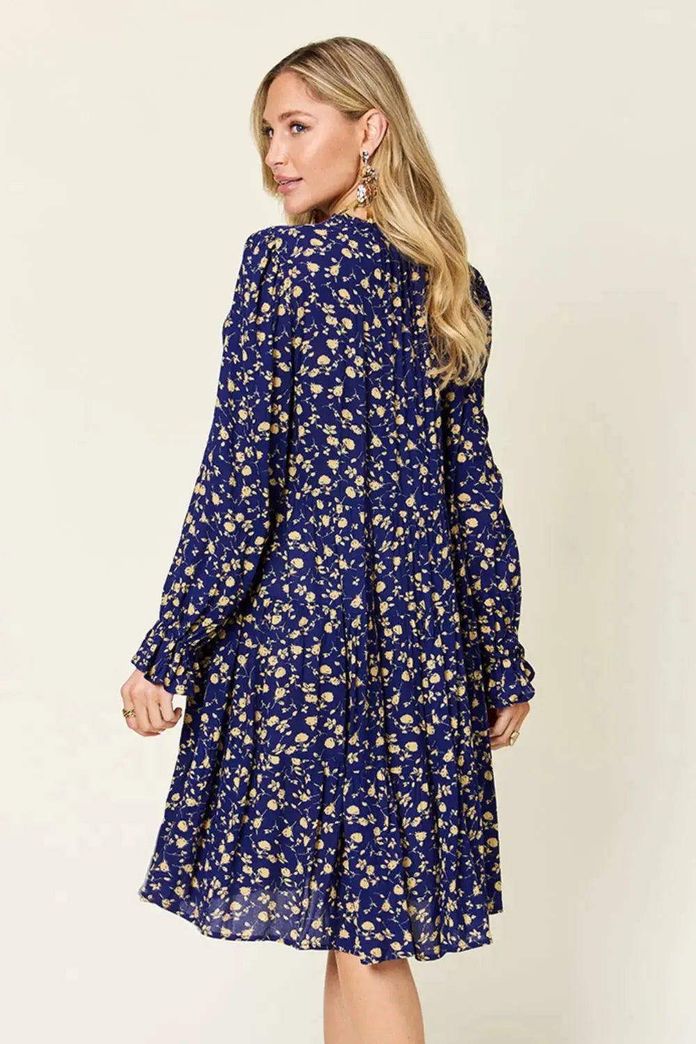 Double Take Full Size Printed Ruffle Hem Long Sleeve Tiered Dress by Double Take
