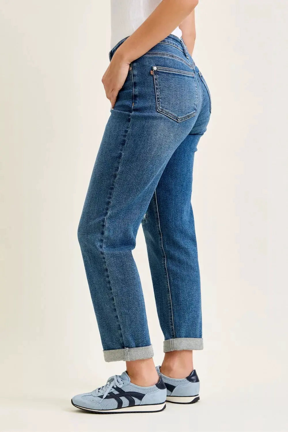 Judy Blue Mid Rise Boyfriend Embroidered Repair Patch Jeans by Judy Blue