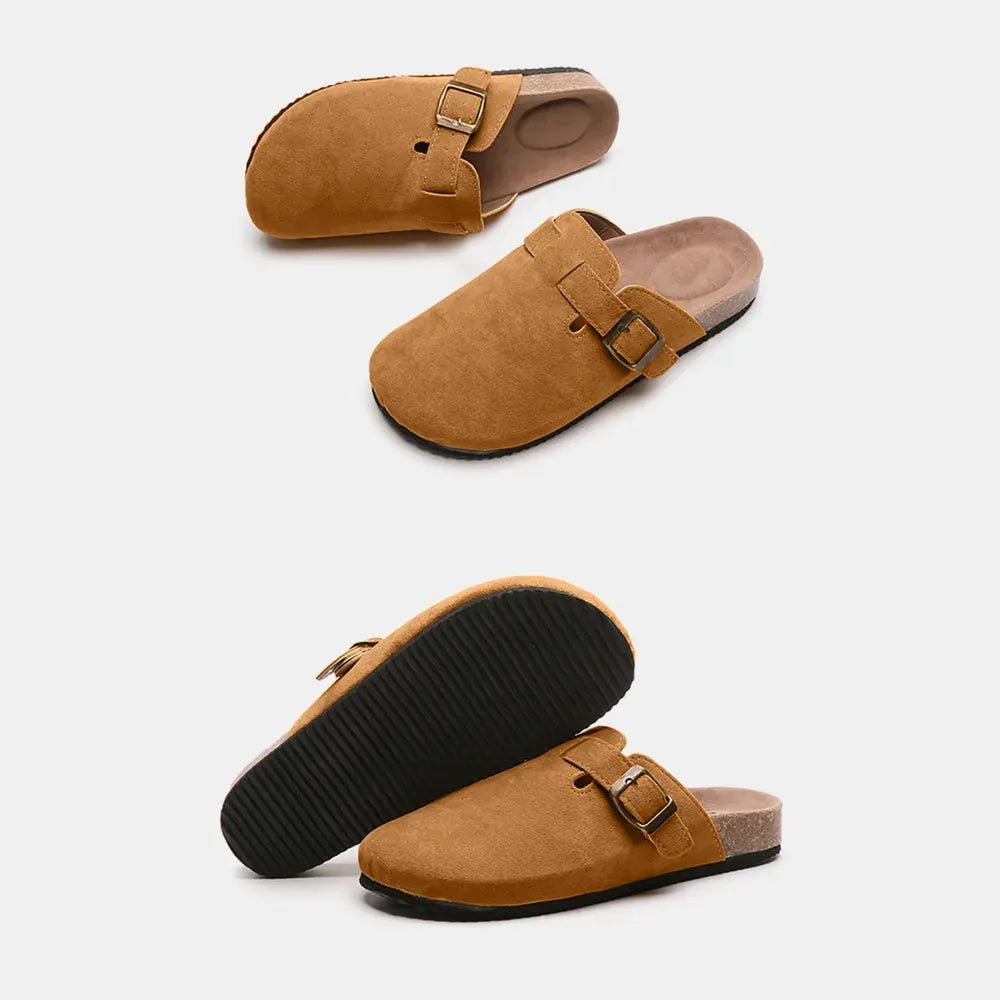 Suede Closed Toe Buckle Slide by Partner Label