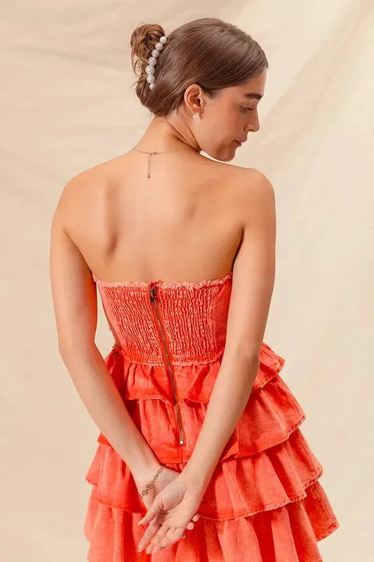 SO ME Strapless Ruffle Layered Game Day Cheer Up Dress by SO ME