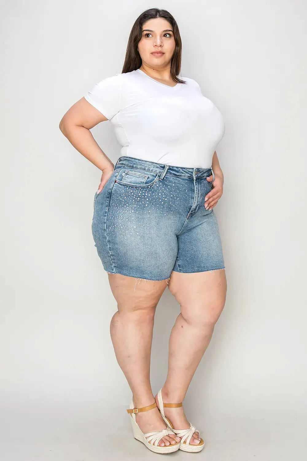 Judy Blue Full Size High Waist Raw Hem Denim Shorts by Judy Blue