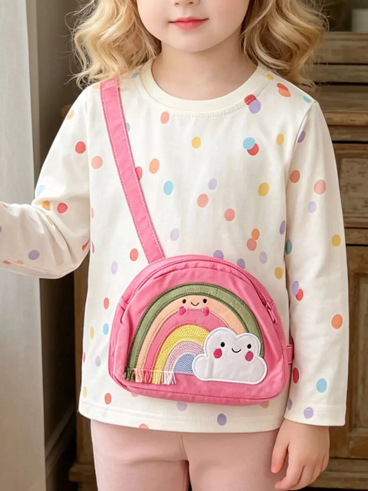 Children's Polka Dot Bag Applique T-Shirt by Trendsi