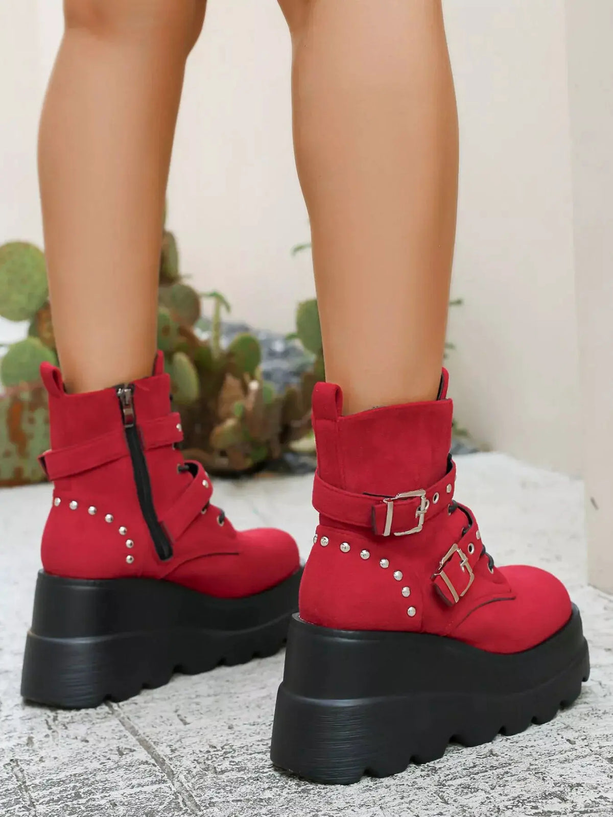 Lace Up Platform Wedge Boots by Partner Label