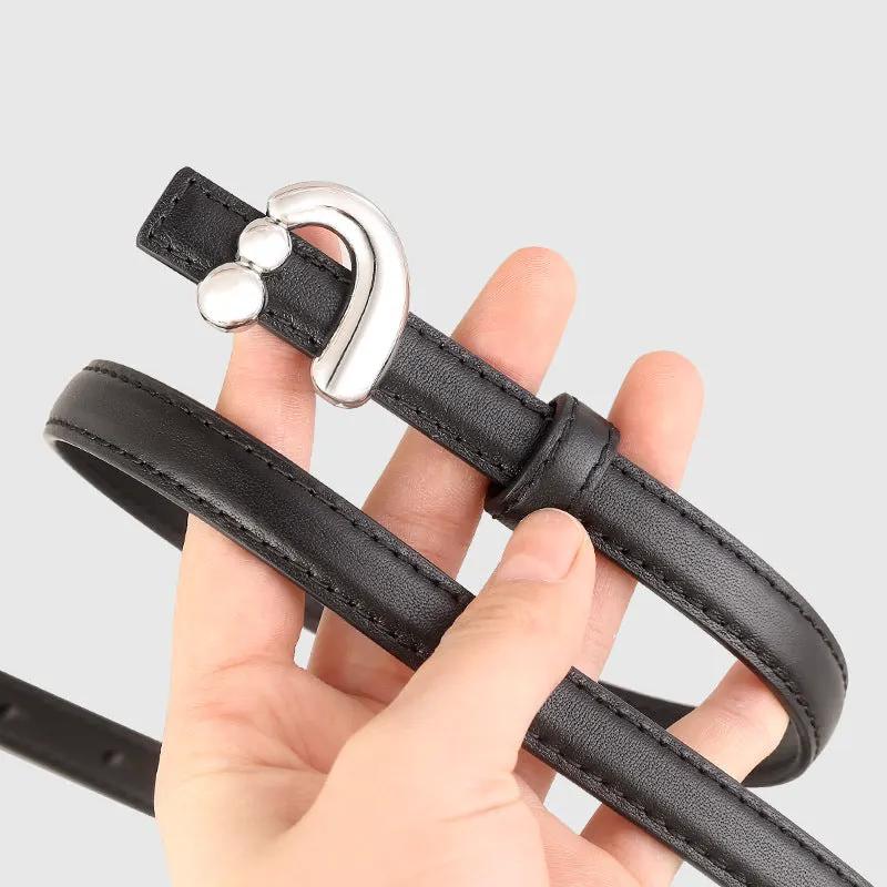 Silver Buckle Skinny Leather Belt by Trendsi