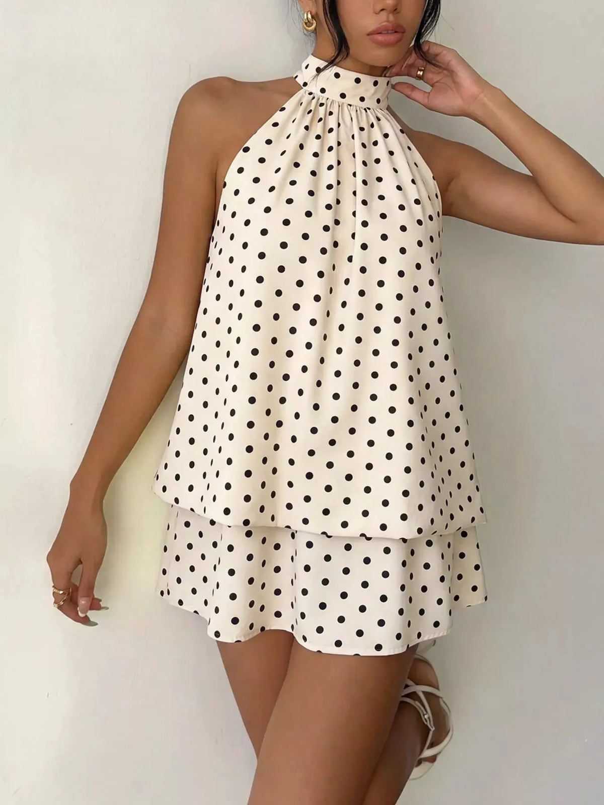Polka Dot Halter Neck Mini Dress by Trendsi