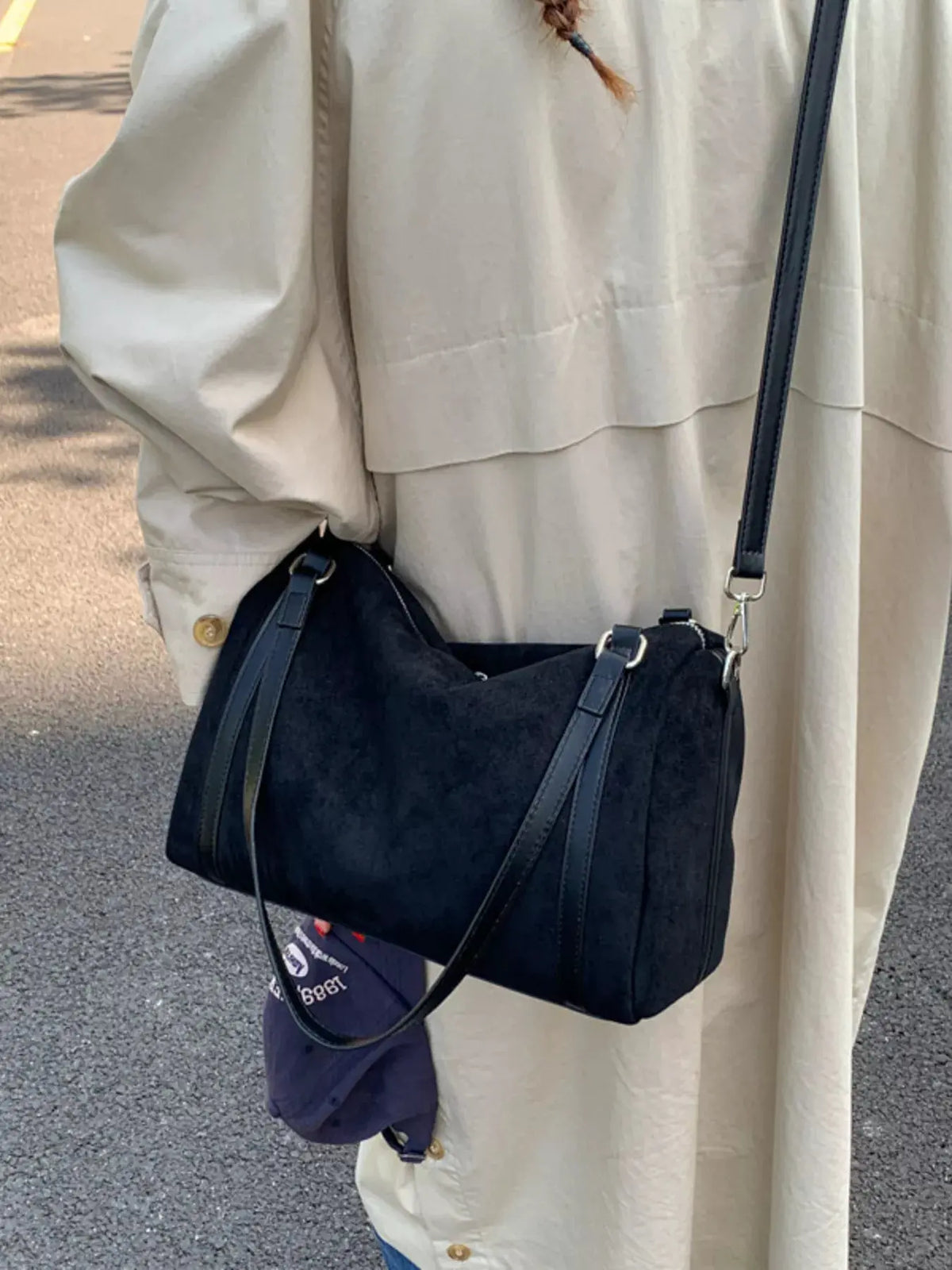 Suede Crossbody Bag with Zipper by Partner Label