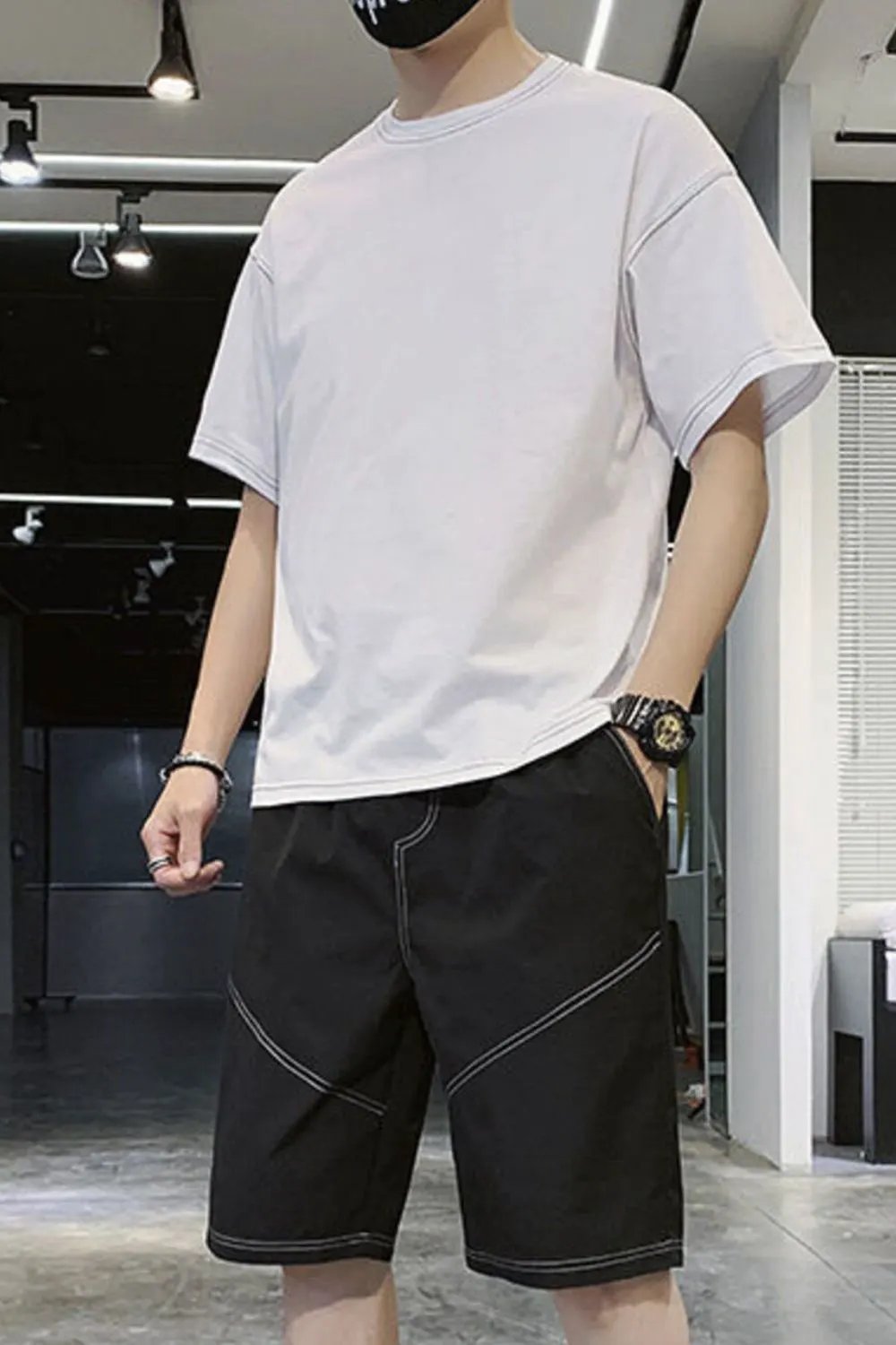 Men's Plus Size Casual Round Neck Top and Shorts Set by Trendsi