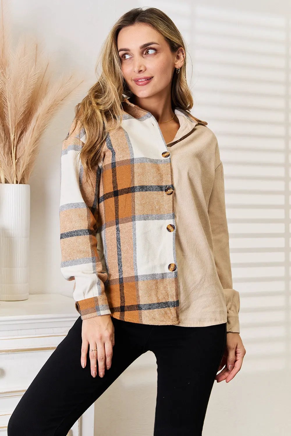 Perfee Plaid Print Dropped Shoulder Shirt by Perfee