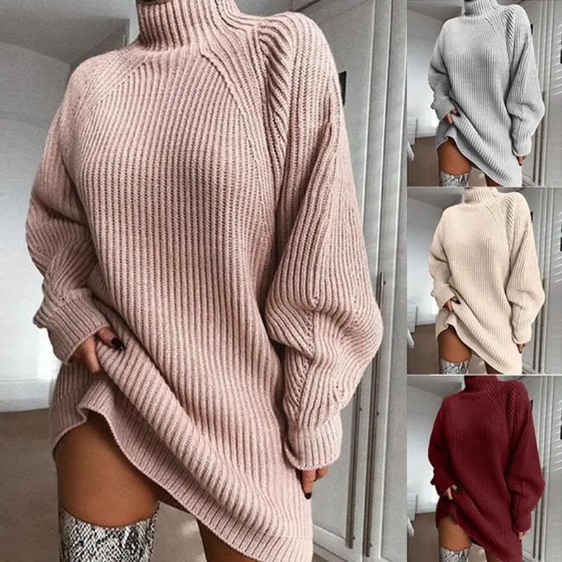 Solid Turtleneck Long Sweater Winter Warm Women Sweater Dress by Maiden-Art